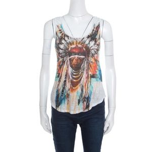Balmain White Sleeveless Red Indian Tank Top